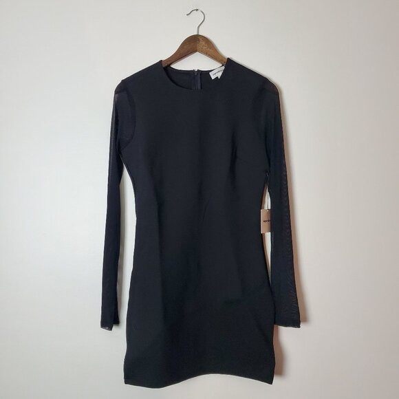 SUPERDOWN | Bodycon Nia Side Slit Mesh Long Sleeves Black Mini Dress (Size L) - Picture 4 of 11